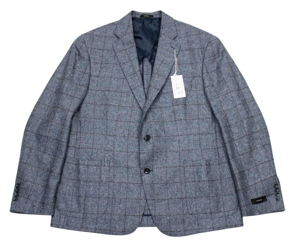 Vince Sport Coat 46 R Mens Blue ZBrown Windowpane Wool Blazer
